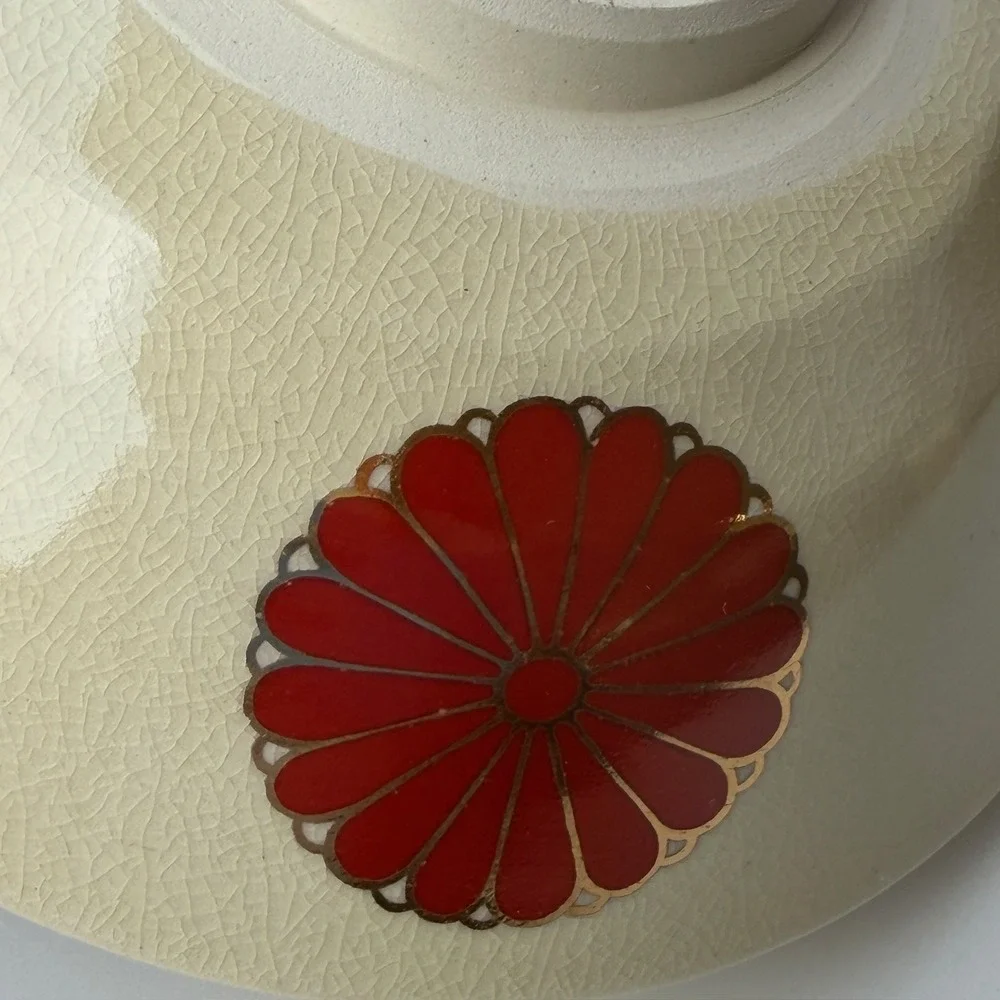 Japanese Ceramic Bowl Crackle Glaze Floral Gold Accent 6 Inch Artisan Pottery B-